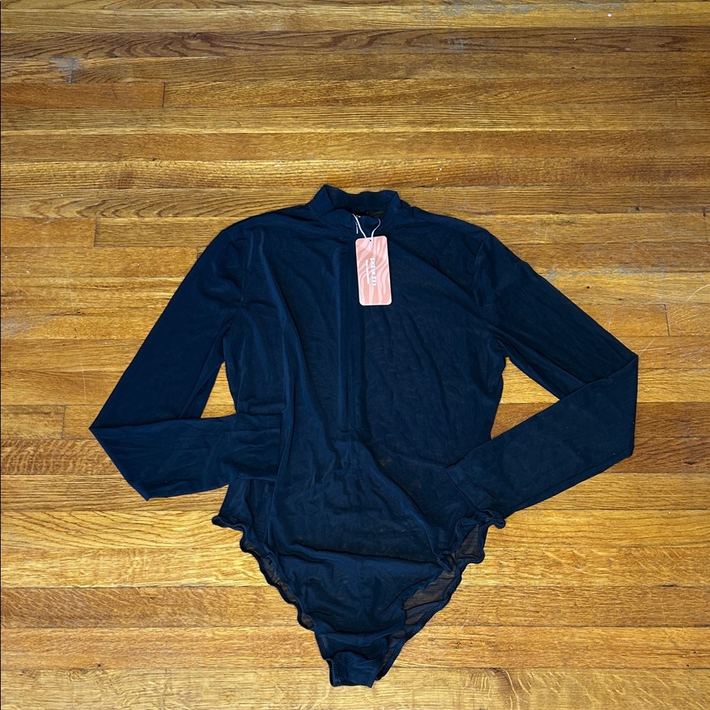 Black Long Sleeve Mesh Bodysuit